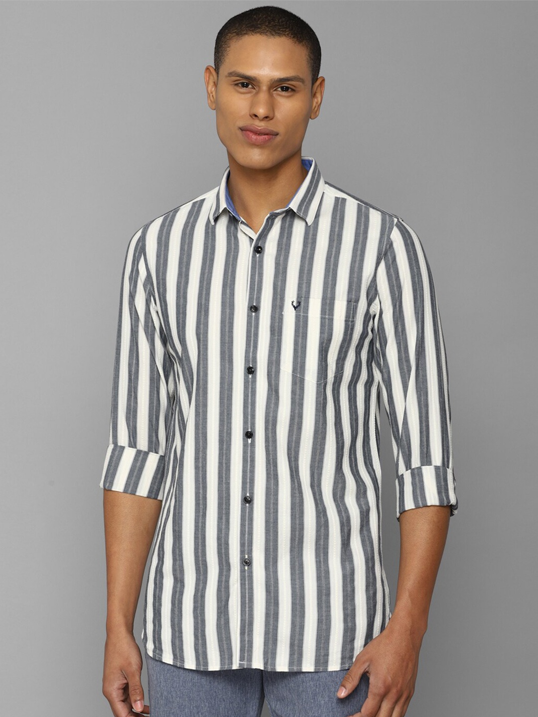 

Allen Solly Men Striped Cotton Slim Fit Casual Shirt, White