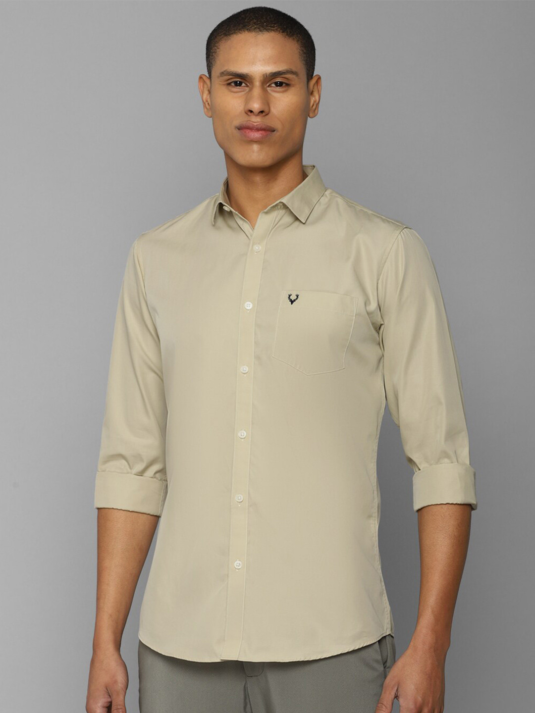 

Allen Solly Men Slim Fit Printed Cotton Casual Shirt, Khaki