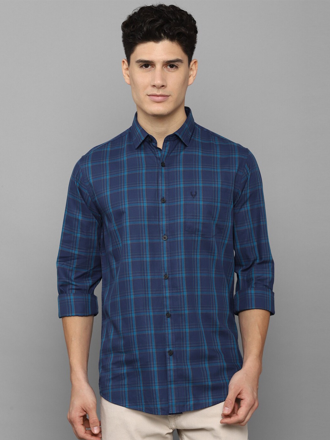 

Allen Solly Men Slim Fit Checked Cotton Casual Shirt, Blue