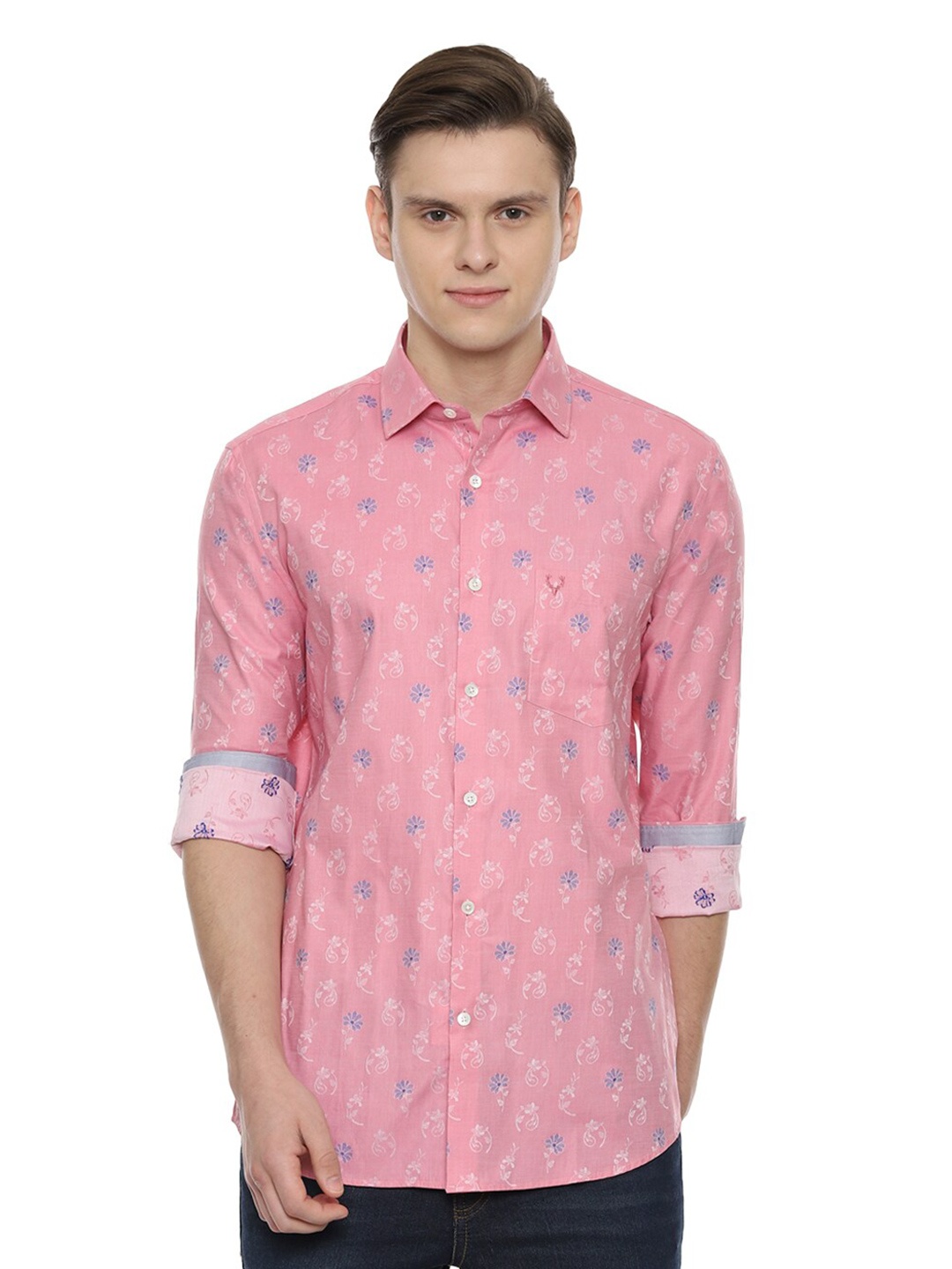 

Allen Solly Men Slim Fit Floral Printed Cotton Casual Shirt, Pink