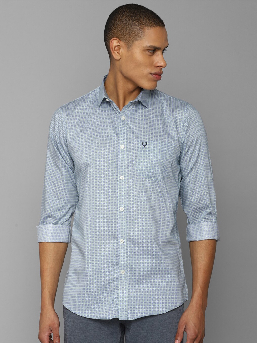 

Allen Solly Men Slim Fit Micro Checks Checked Cotton Casual Shirt, Blue