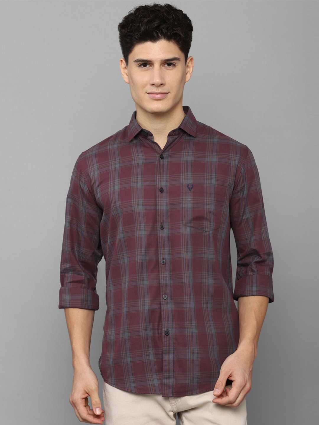 

Allen Solly Men Slim Fit Tartan Checked Pure Cotton asual Shirt, Maroon