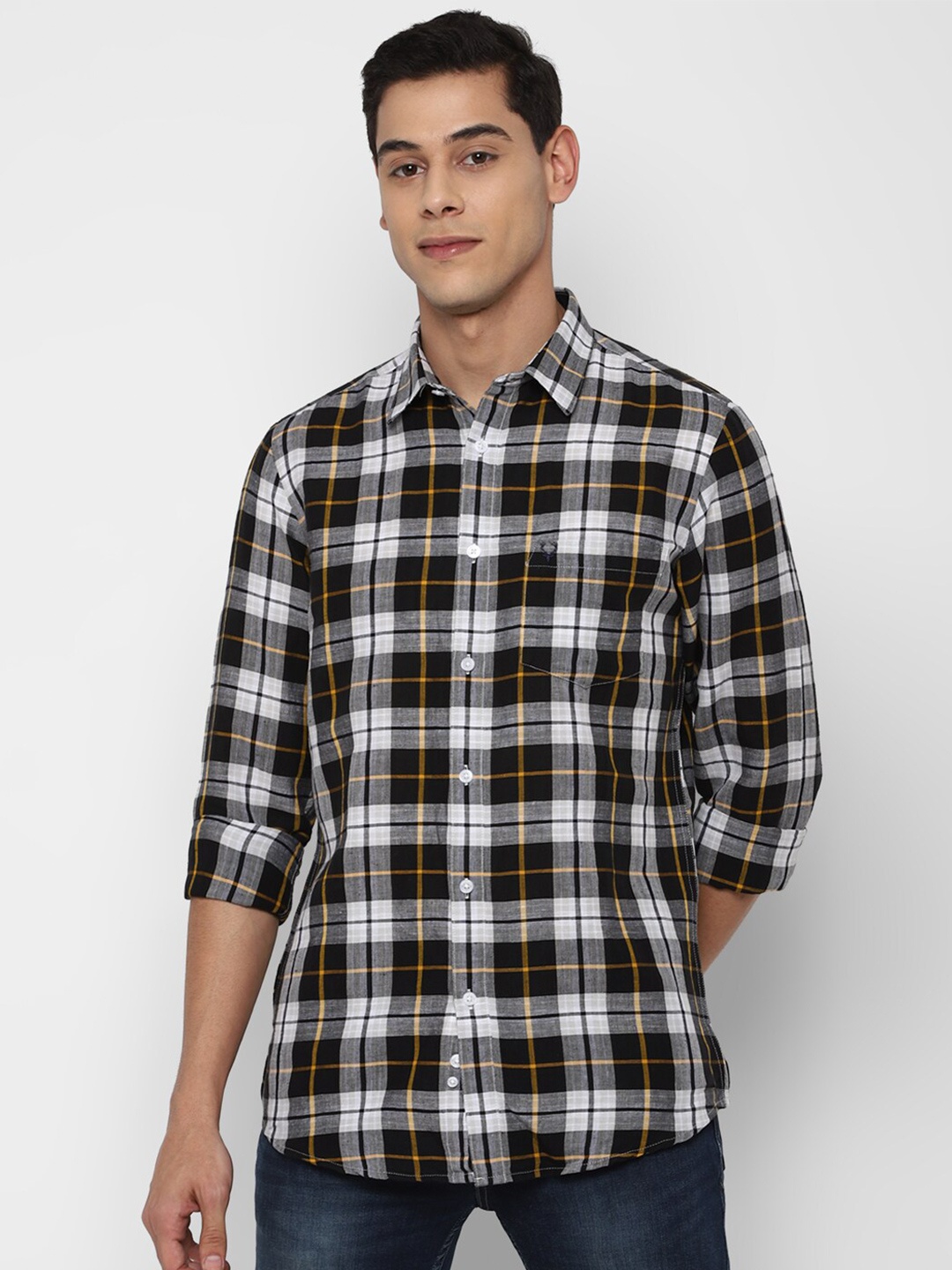 

Allen Solly Men Slim Fit Tartan Checks Casual Shirt, Grey