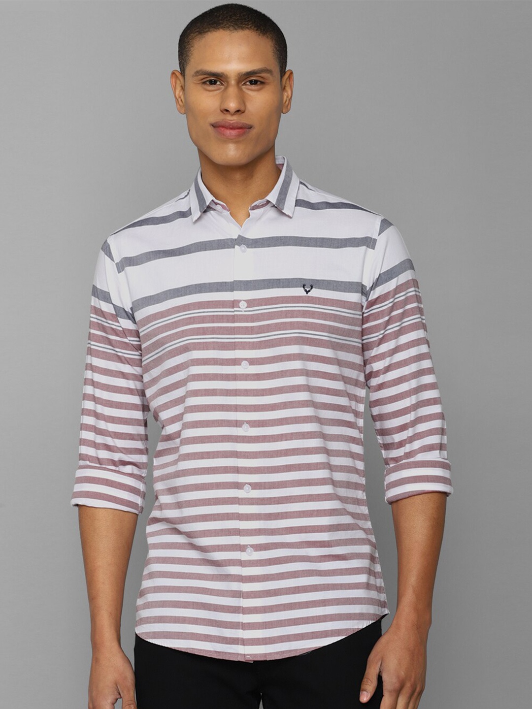

Allen Solly Men Slim Fit Horizontal Stripes Pure Cotton Casual Shirt, White