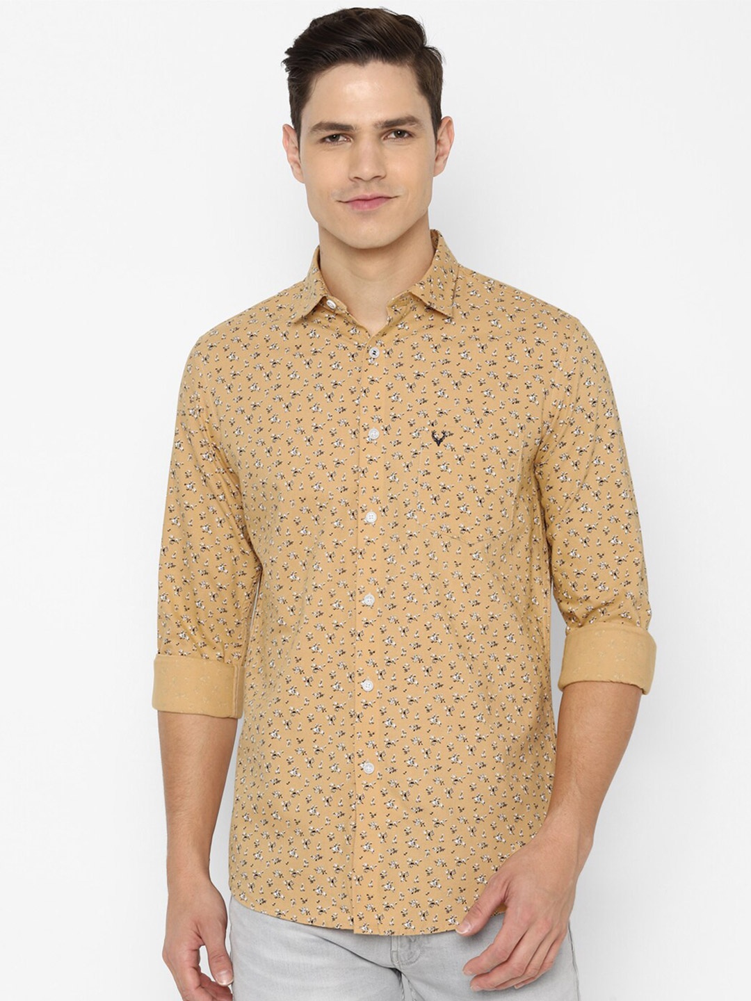 

Allen Solly Men Slim Fit Floral Printed Pure Cotton Casual Shirt, Khaki