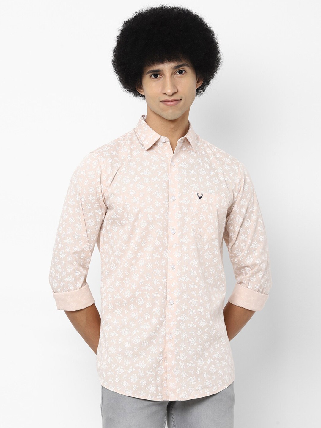 

Allen Solly Men Slim Fit Floral Printed Casual Cotton Shirt, Beige