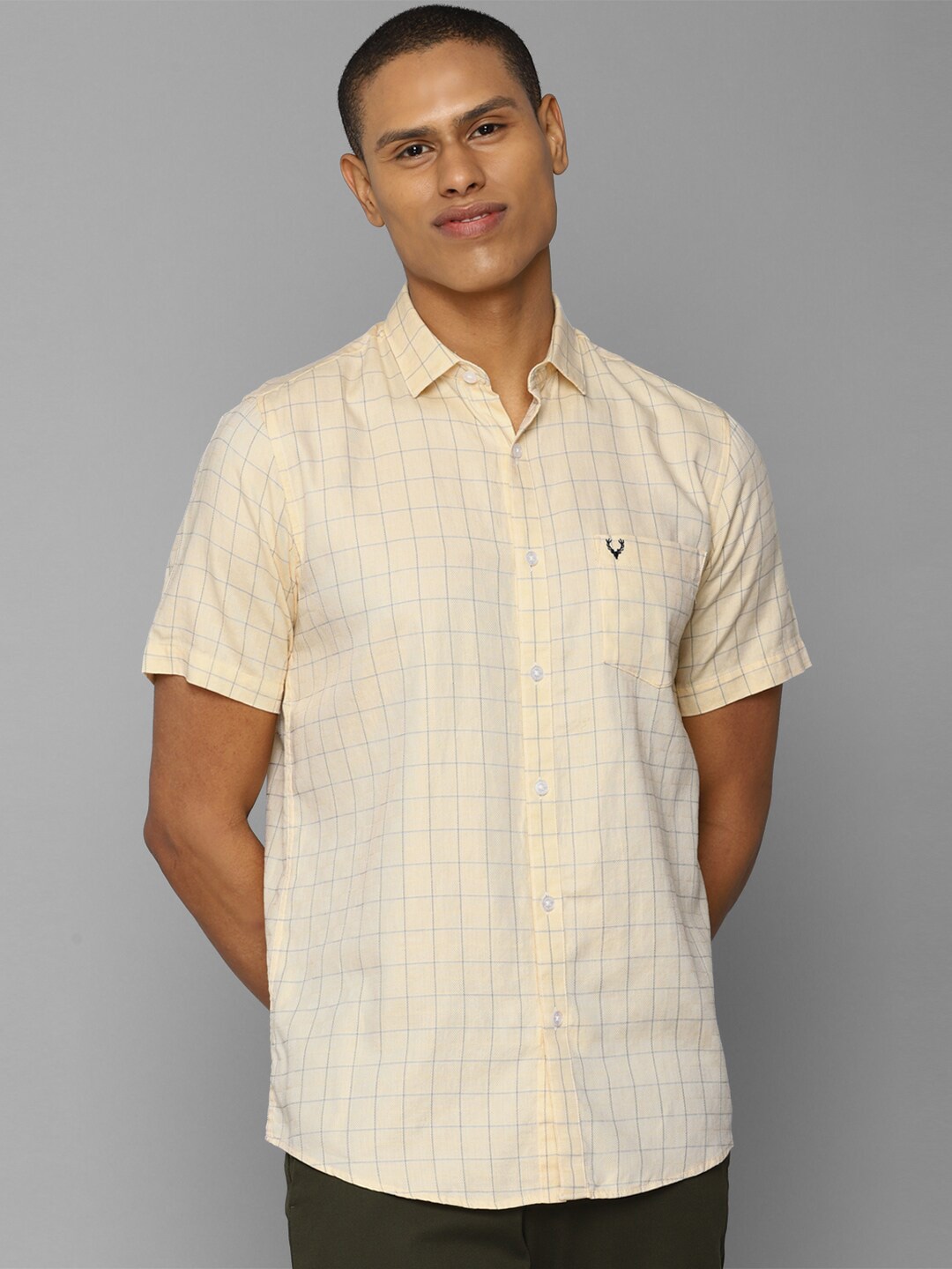 

Allen Solly Men Slim Fit Grid Tattersall Checks Pure Cotton Casual Shirt, Beige