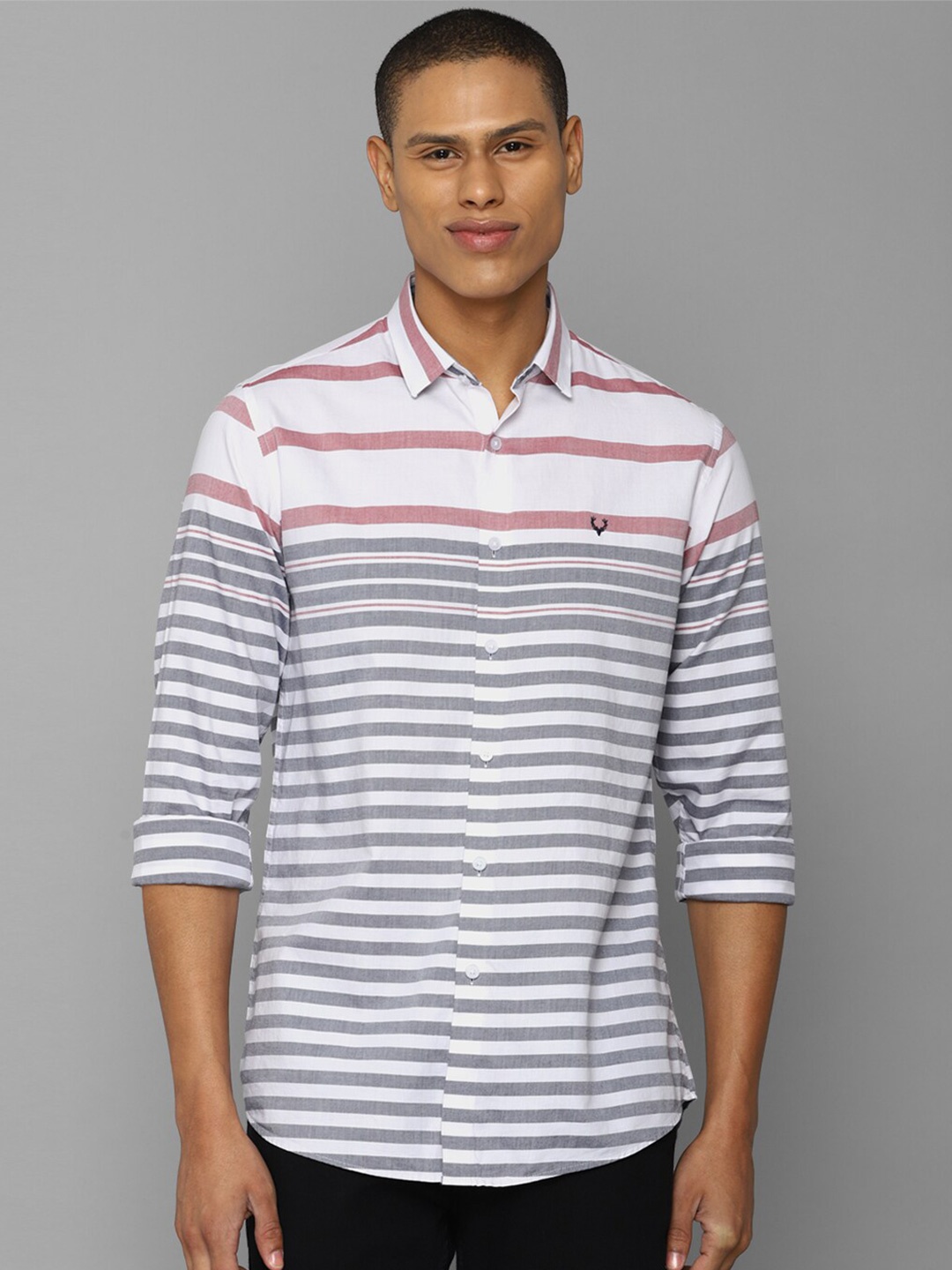 

Allen Solly Men Slim Fit Horizontal Striped Casual Cotton Shirt, Multi