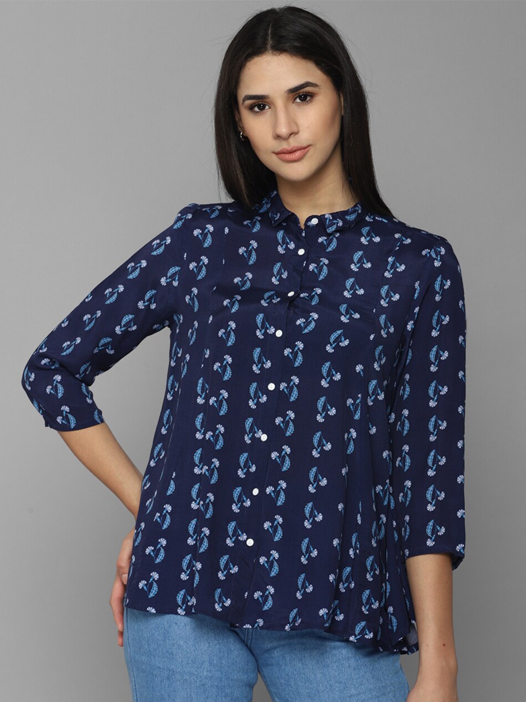 

Allen Solly Woman Women Floral Printed Cotton Casual Shirt, Navy blue