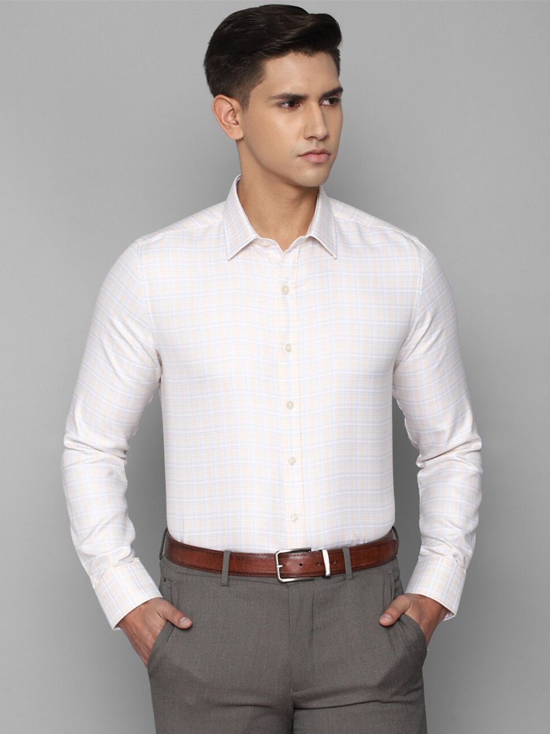 

Louis Philippe Men Slim Fit Checked Pure Cotton Formal Shirt, White