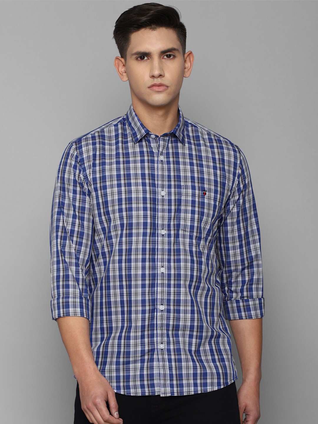 

Louis Philippe Jeans Men Slim Fit Tartan Checks Casual Shirt, Blue