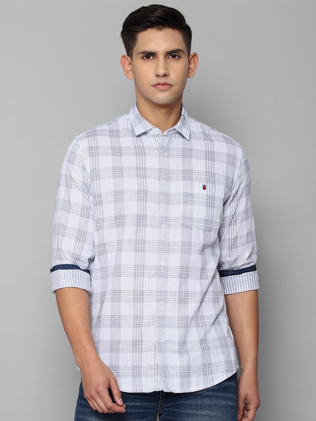

Louis Philippe Jeans Men Slim Fit Checked Pure Cotton Casual Shirt, Grey