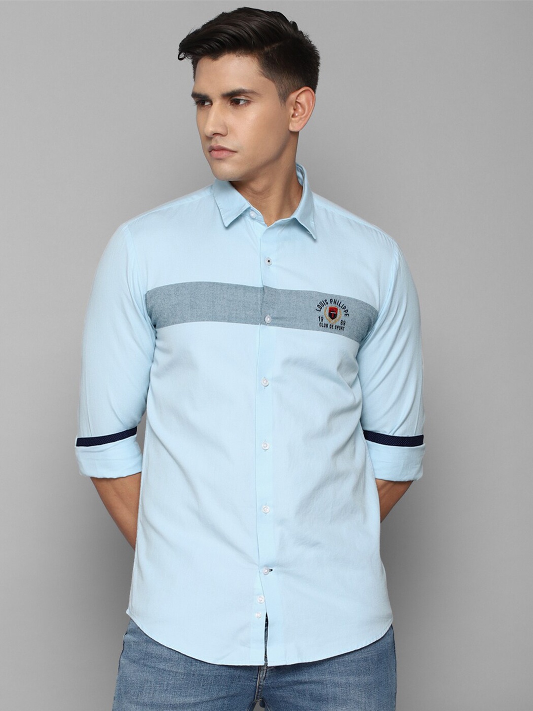 

Louis Philippe Sport Men Cotton Slim Fit Horizontal Striped Casual Shirt, Blue