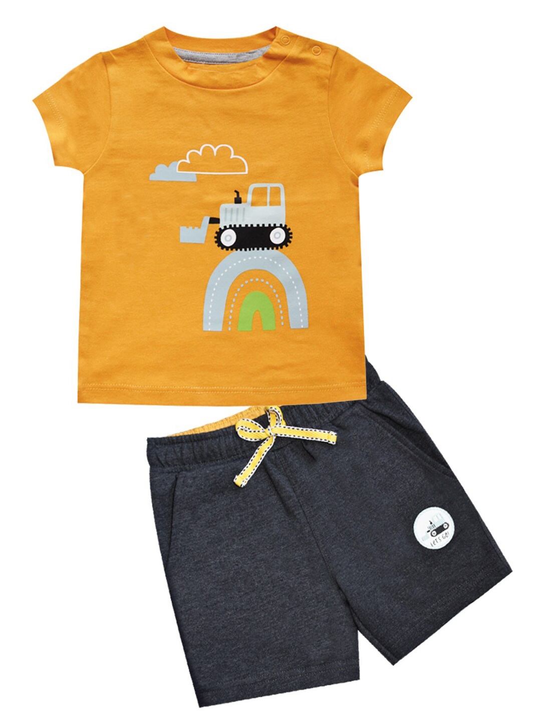 

milou Boys Printed Pure Cotton T-shirt with Shorts, Mustard