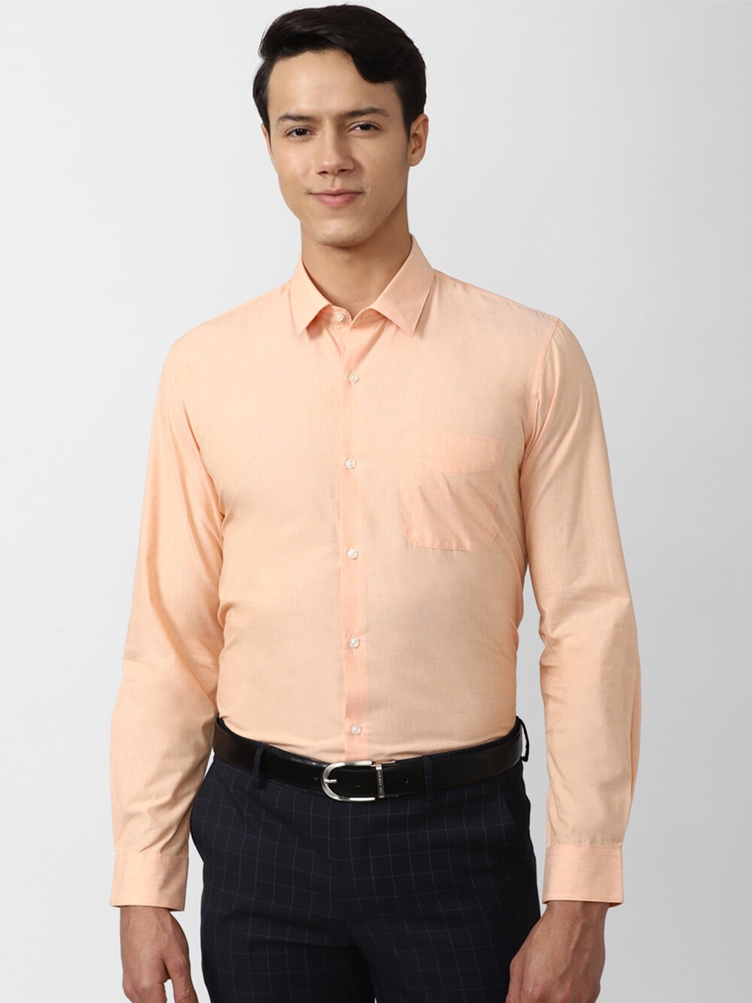 

Peter England Men Cotton Slim Fit Formal Shirt, Peach