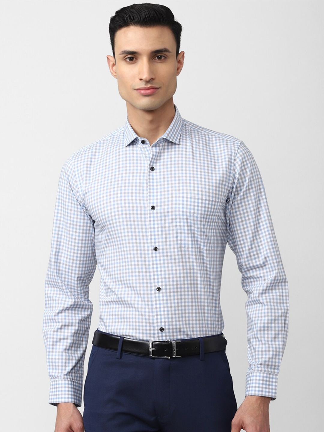 

Peter England Men Slim Fit Checked Cotton Formal Shirt, Blue