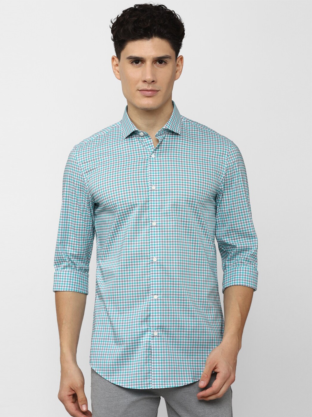 

Peter England Men Slim Fit Checked Formal Shirt, Blue