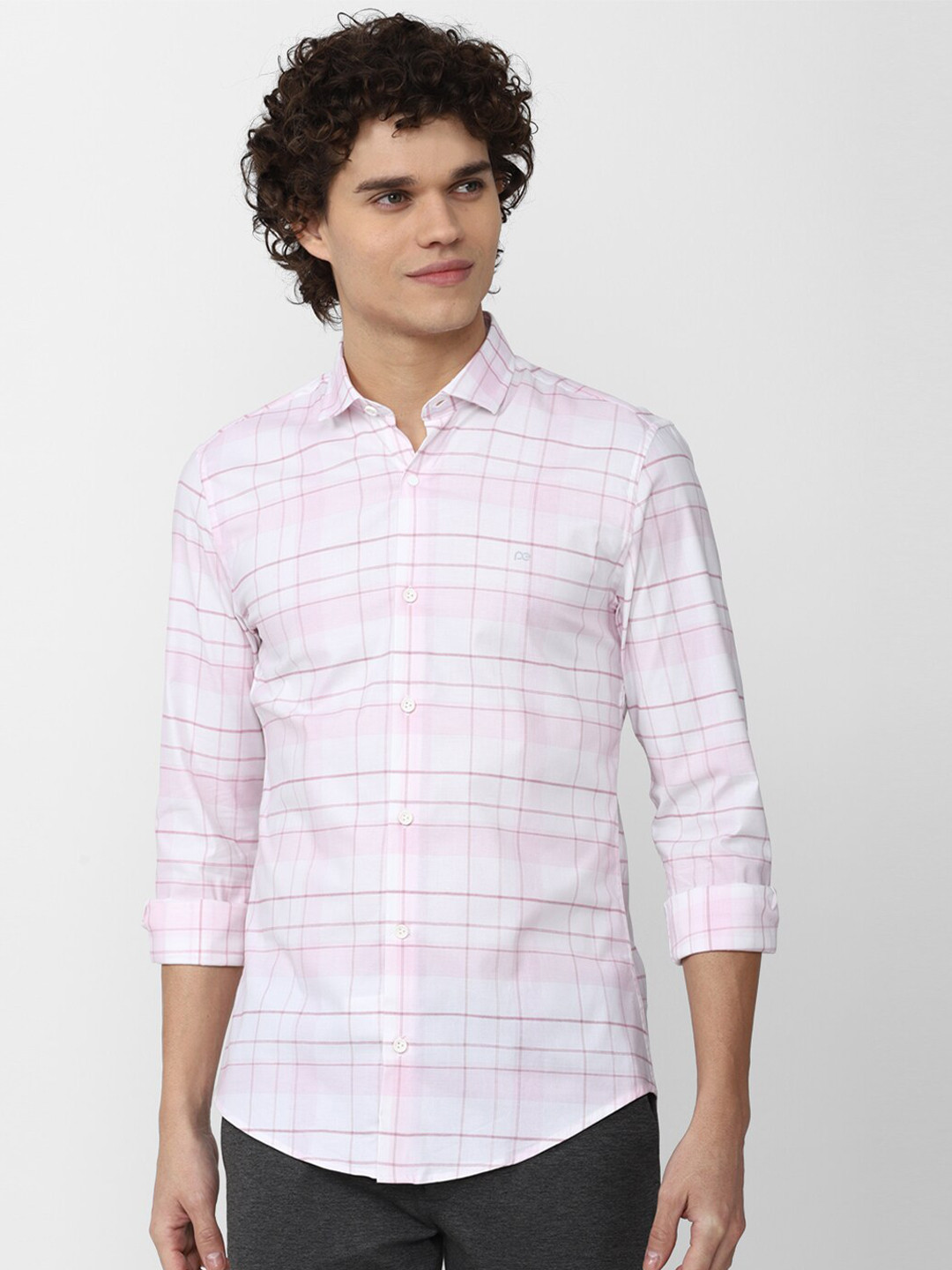 

Peter England Men Slim Fit Tartan Checks Checked Casual Shirt, Pink
