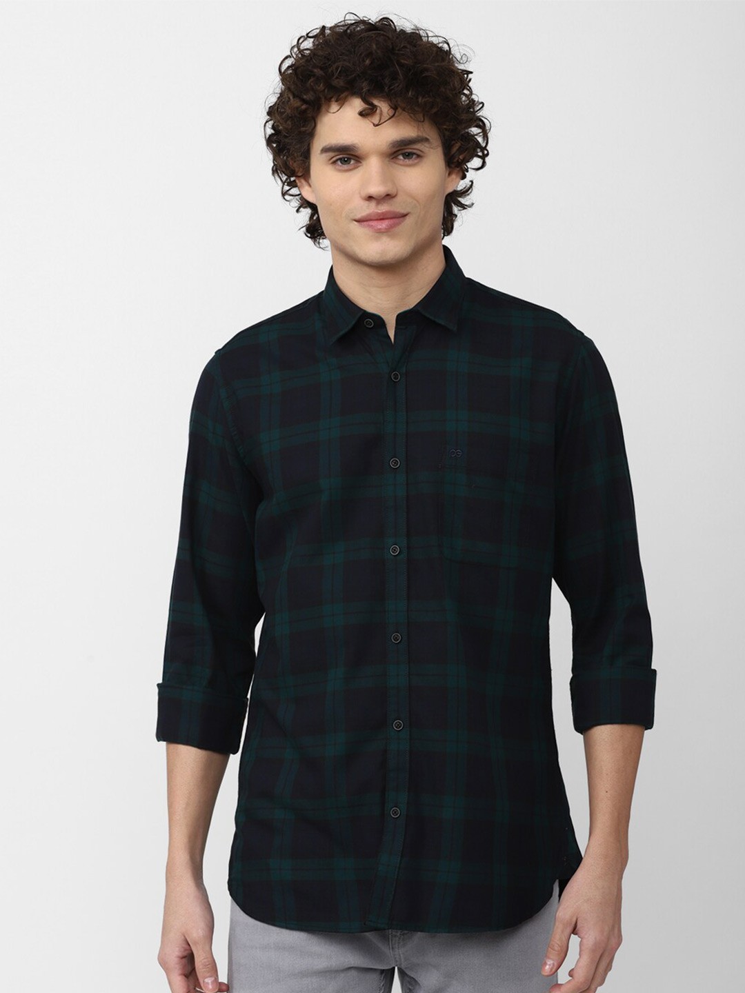 

Peter England Casuals Men Slim Fit Tartan Checks Checked Casual Shirt, Navy blue