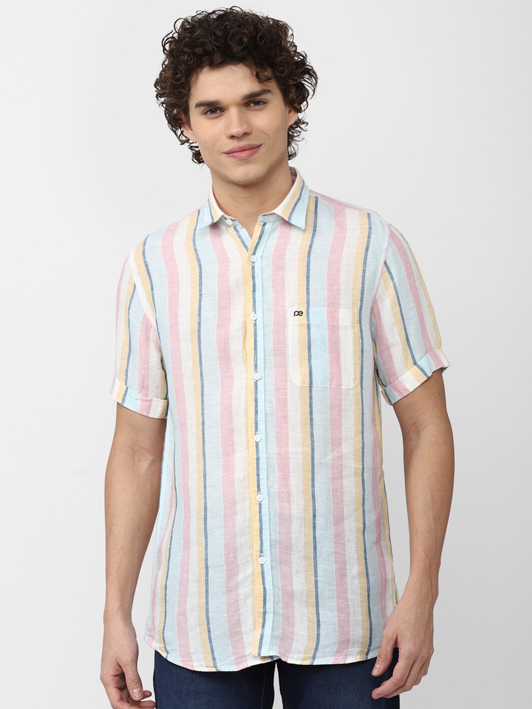 

Peter England Casuals Men Slim Fit Multi Stripes Striped Linen Casual Shirt, White