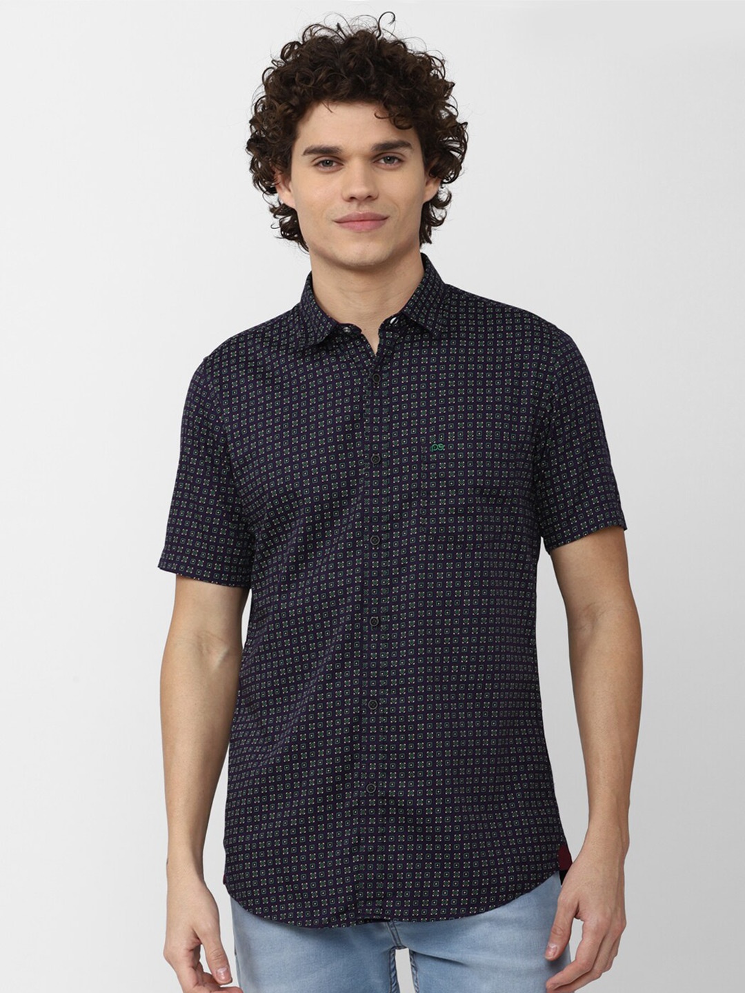 

Peter England Casuals Men Slim Fit Printed Cotton Casual Shirt, Navy blue