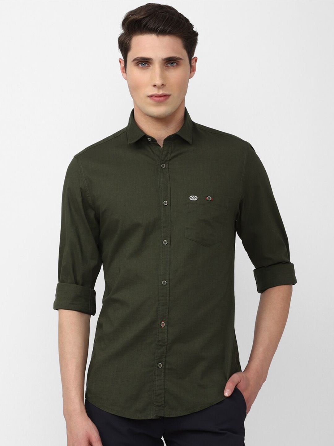 

Peter England Casuals Men Slim Fit Cotton Casual Shirt, Green