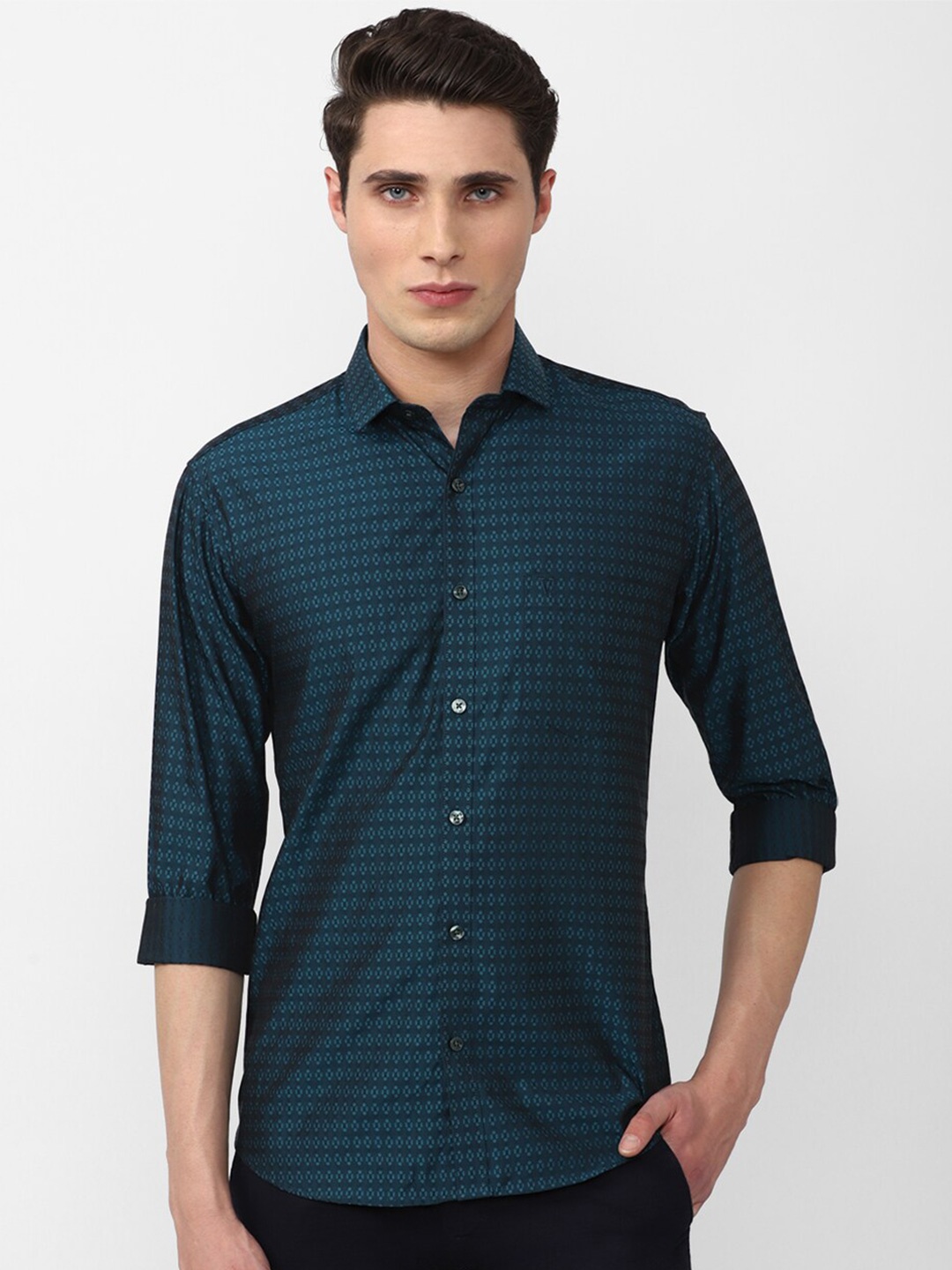 

V Dot Men Cotton Slim Fit Grid Tattersall Checks Checked Casual Shirt, Navy blue
