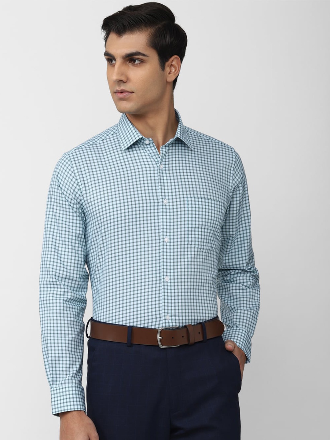 

Van Heusen Men Checked Cotton Formal Shirt, Blue