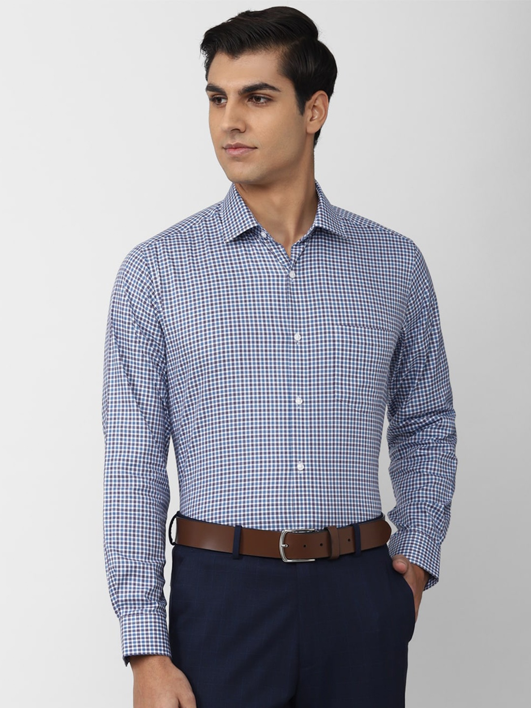 

Van Heusen Men Cotton Checked Formal Shirt, Blue