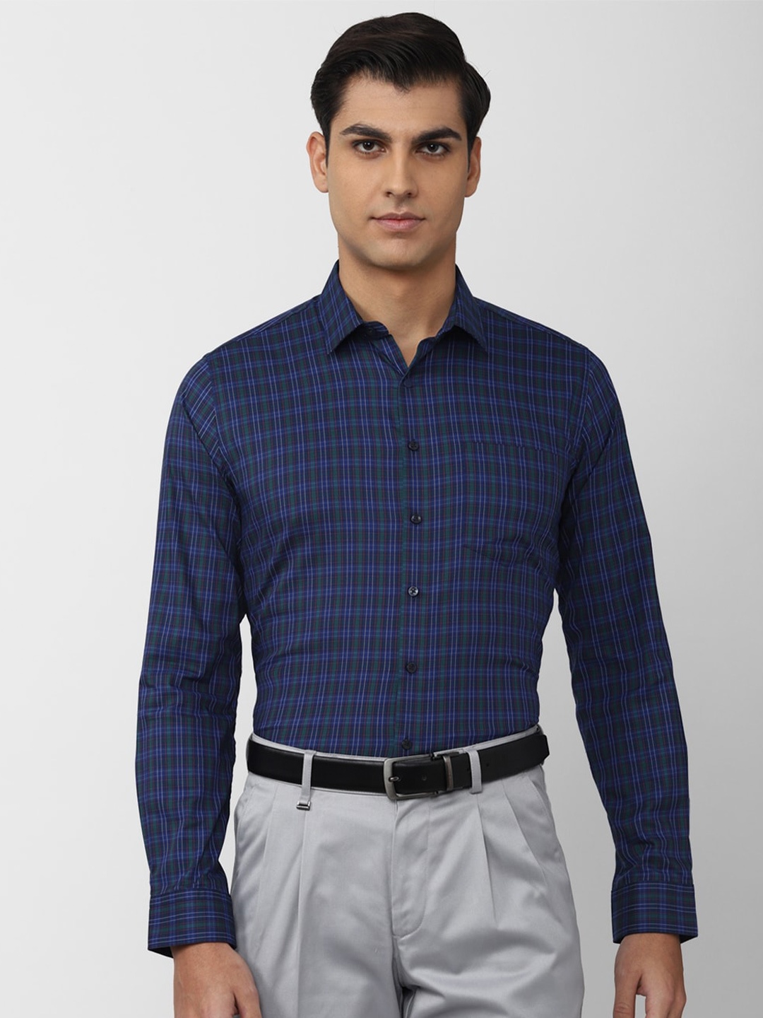 

Van Heusen Men Cotton Slim Fit Checked Formal Shirt, Blue