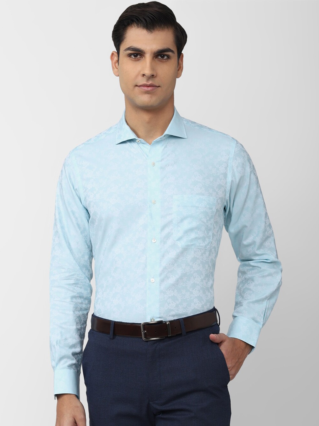 

Van Heusen Men Cotton Floral Printed Formal Shirt, Blue