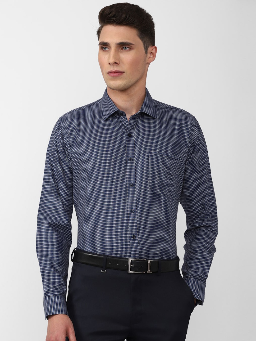 

Van Heusen Men Cotton Slim Fit Checked Formal Shirt, Blue