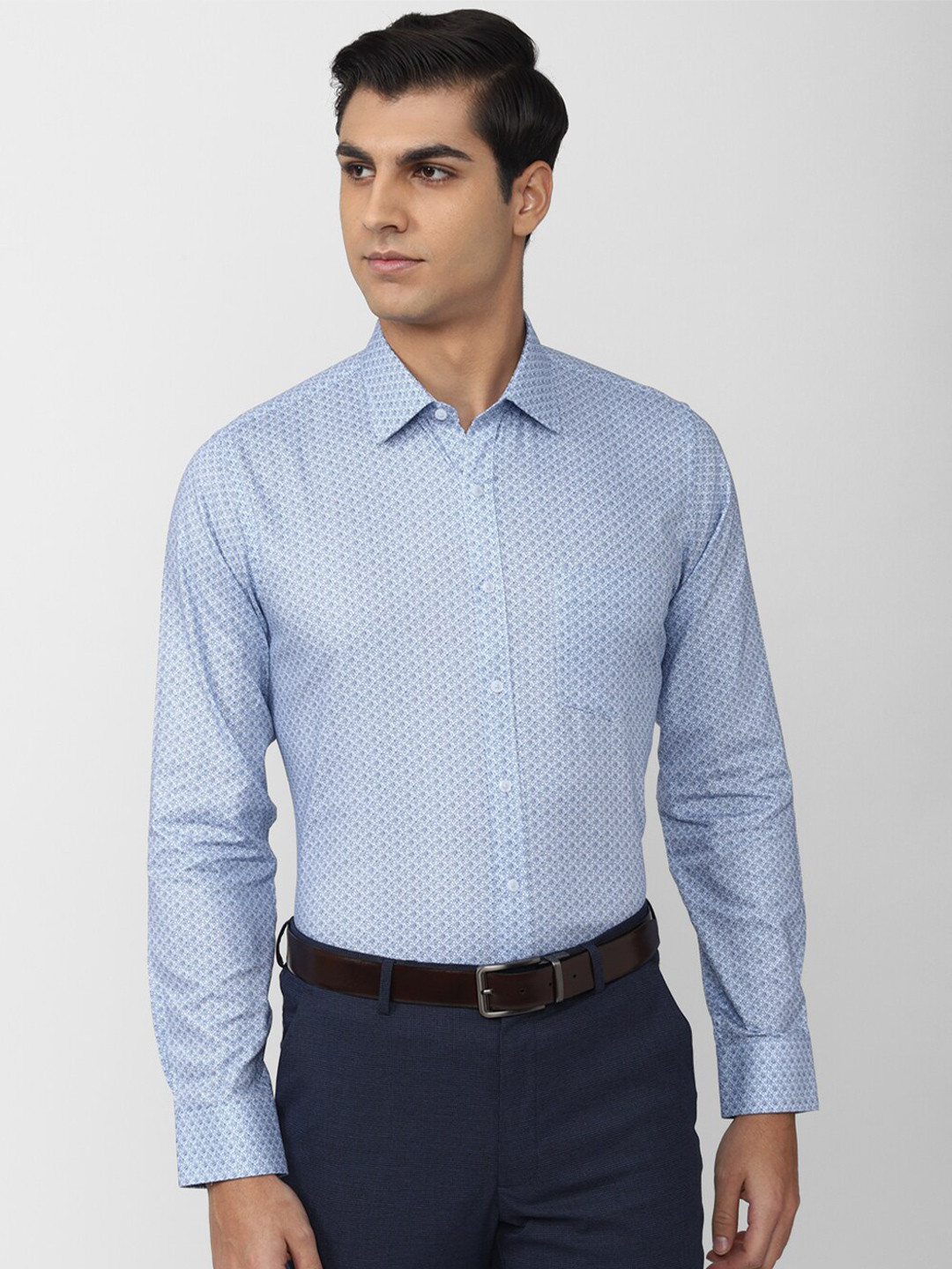 

Van Heusen Men Slim Fit Printed Cotton Formal Shirt, Blue