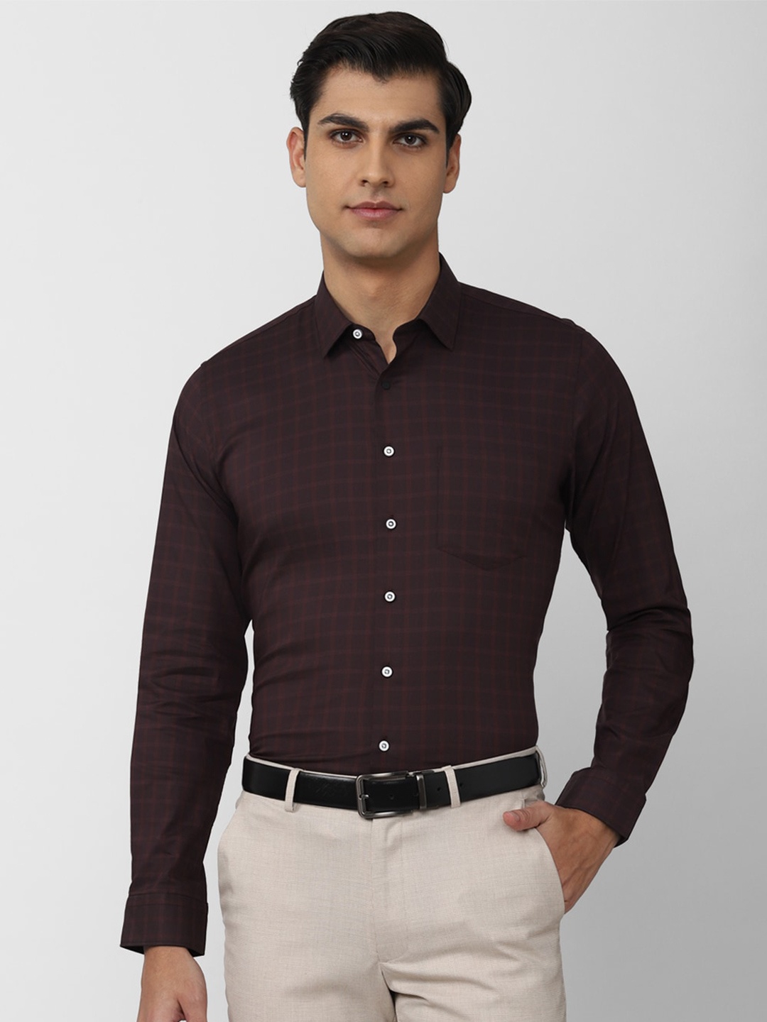 

Van Heusen Men Slim Fit Checked Formal Shirt, Brown