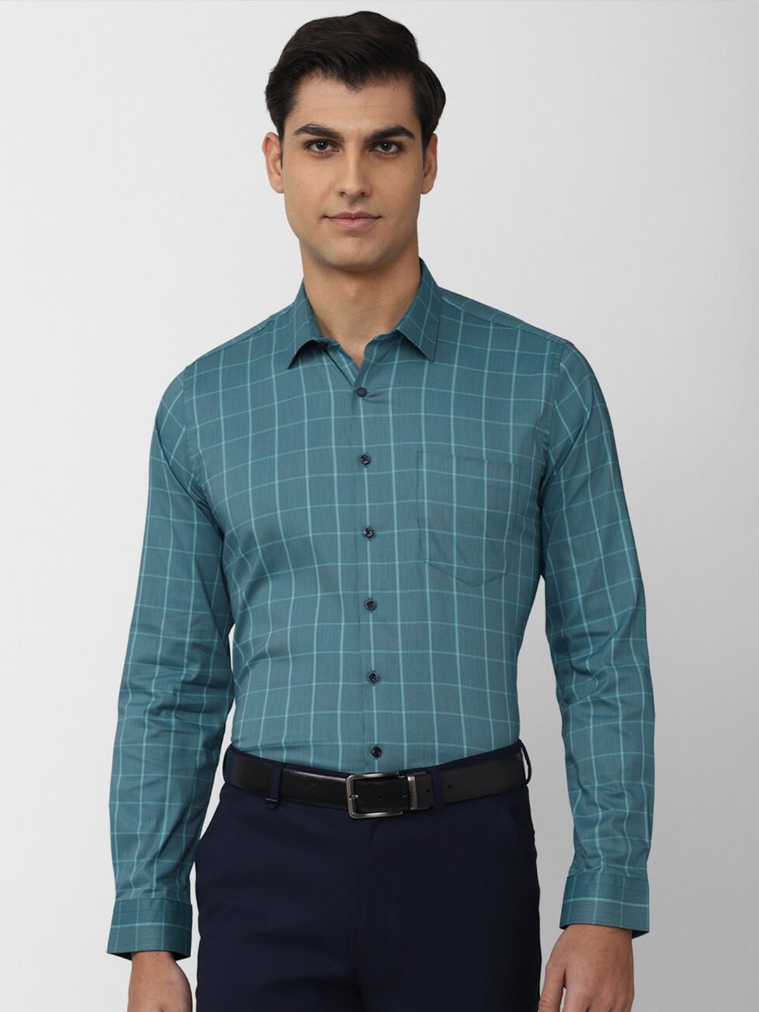 

Van Heusen Men Slim Fit Windowpane Checked Formal Shirt, Green