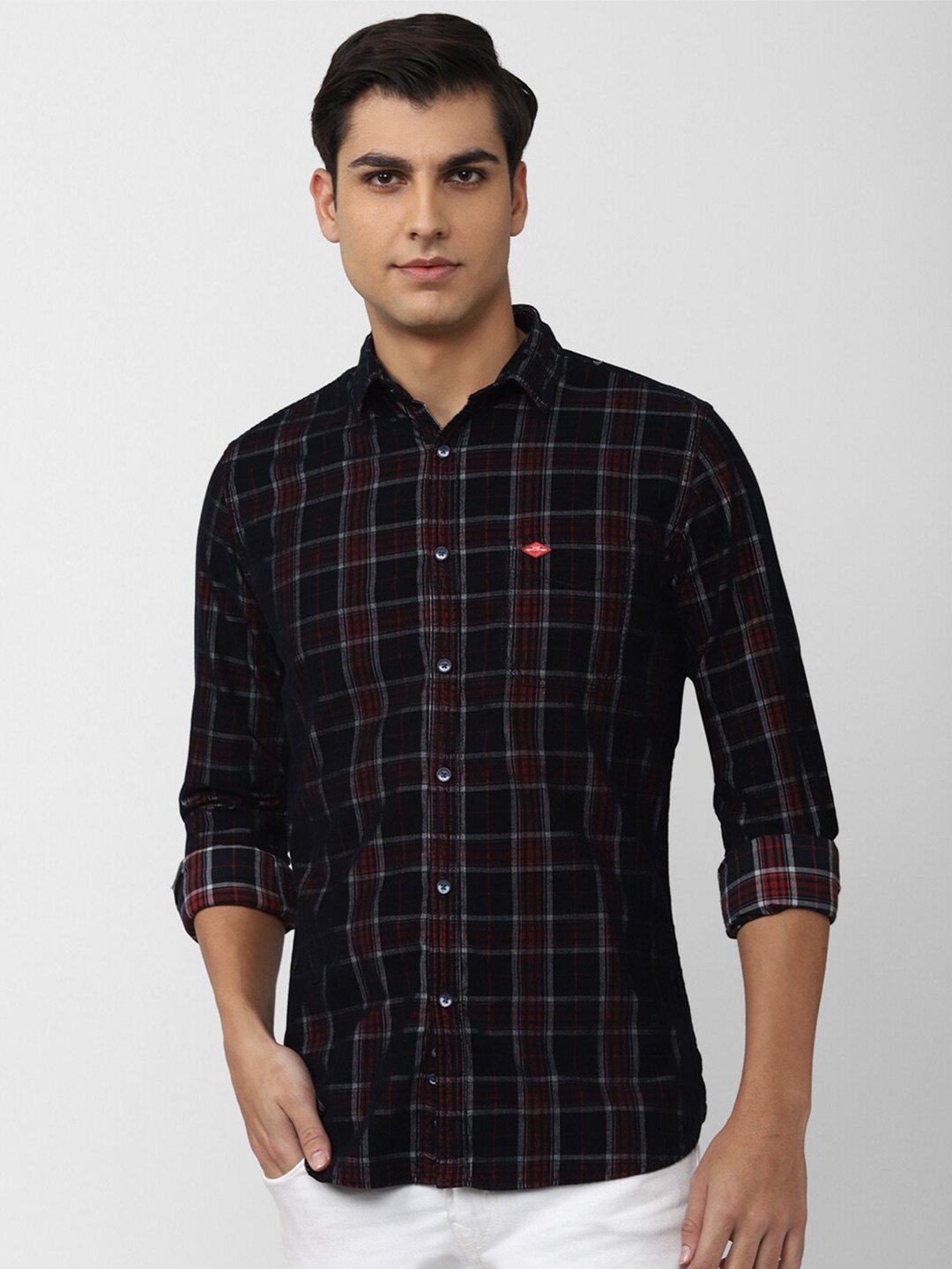 

VAN HEUSEN DENIM LABS Men Slim Fit Grid Tattersall Checks Checked Casual Shirt, Black