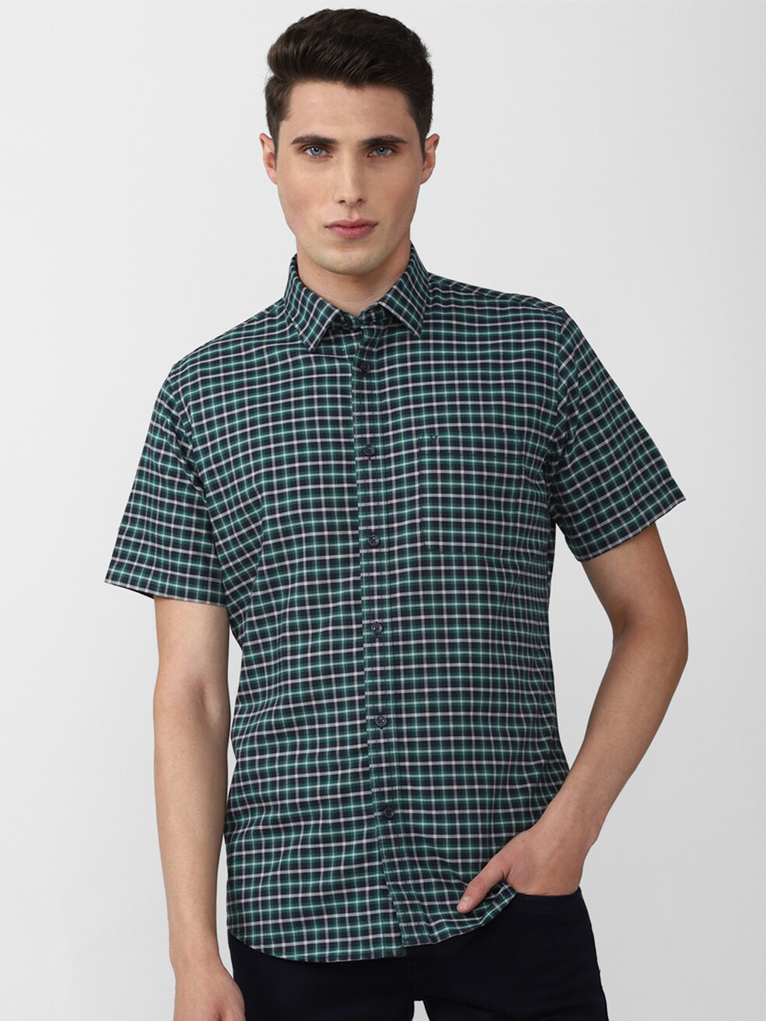 

Van Heusen Sport Men Cotton Slim Fit Checked Casual Shirt, Green