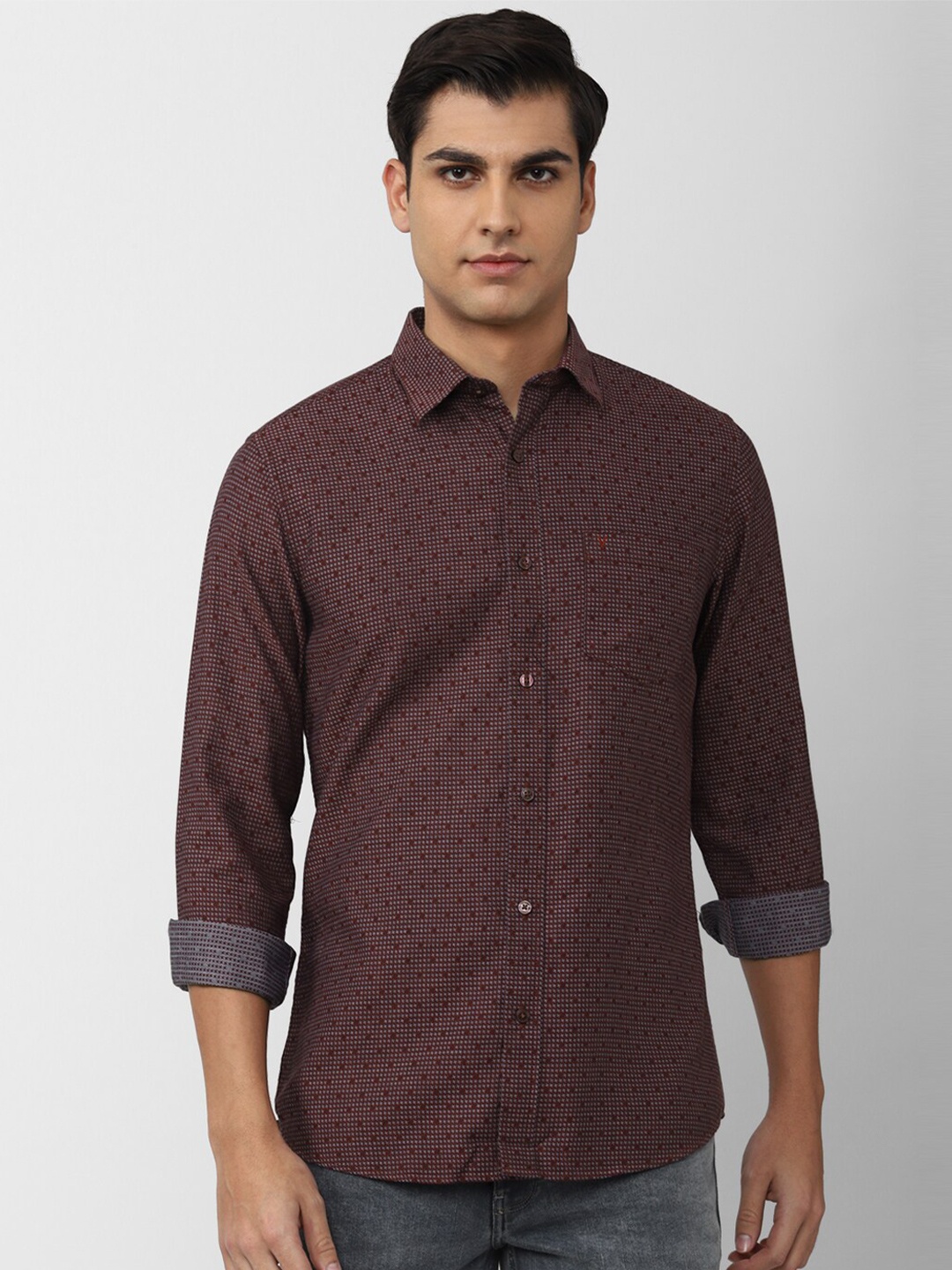 

Van Heusen Sport Men Slim Fit Printed Pure Cotton Casual Shirt, Brown