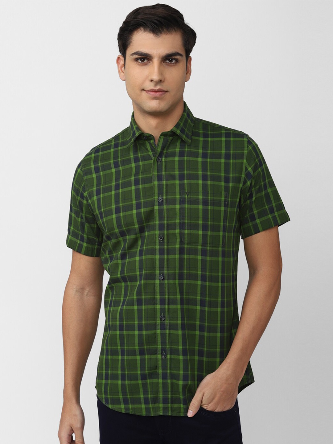 

Van Heusen Sport Men Slim Fit Tartan Checks Pure Cotton Casual Shirt, Green