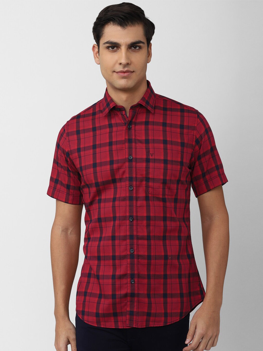 

Van Heusen Sport Men Slim Fit Tartan Checks Pure Cotton Casual Shirt, Red
