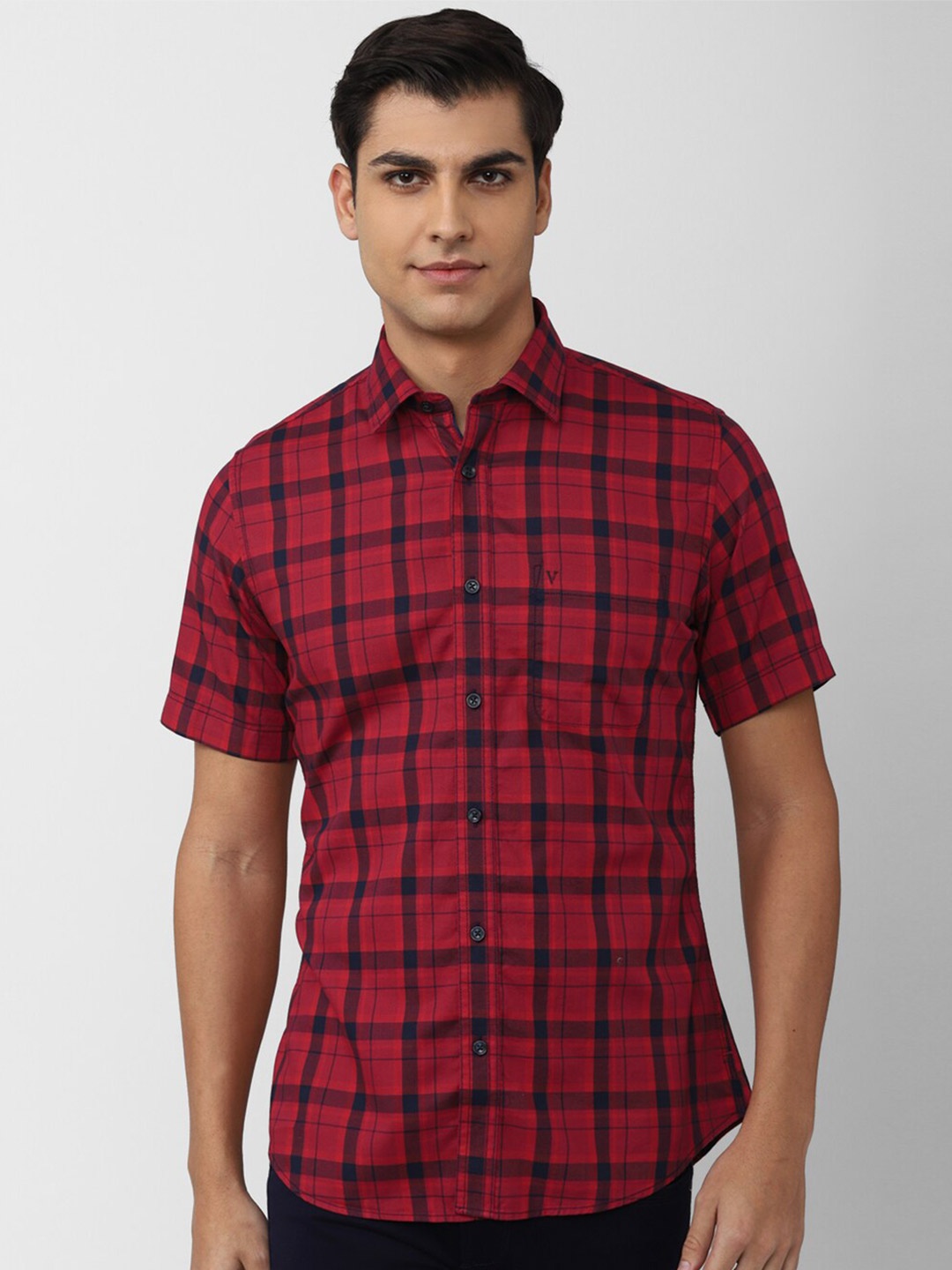 

Van Heusen Sport Men Slim Fit Tartan Checks Pure Cotton Casual Shirt, Red