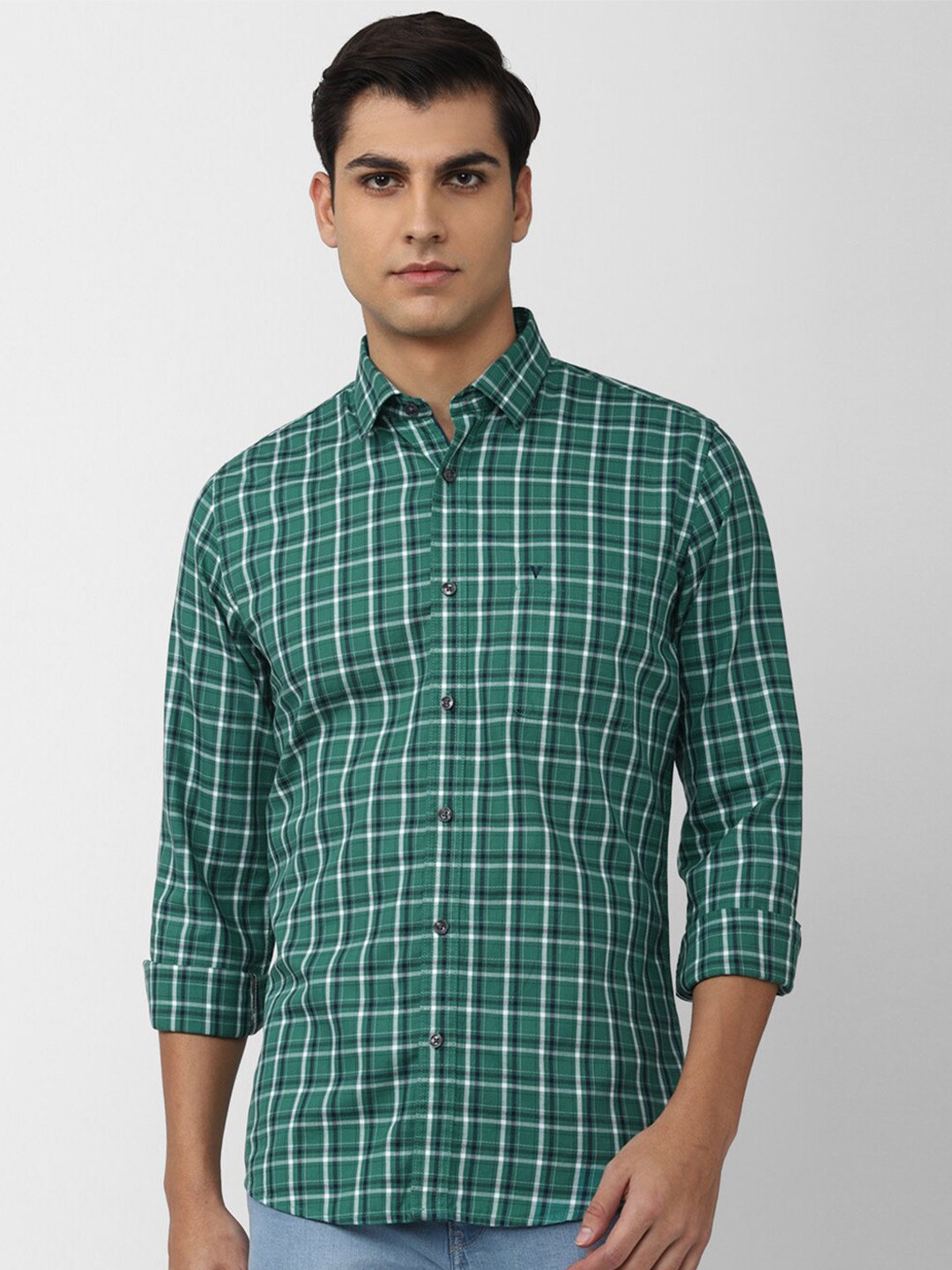 

Van Heusen Sport Men Slim Fit Tartan Checks Pure Cotton Casual Shirt, Green