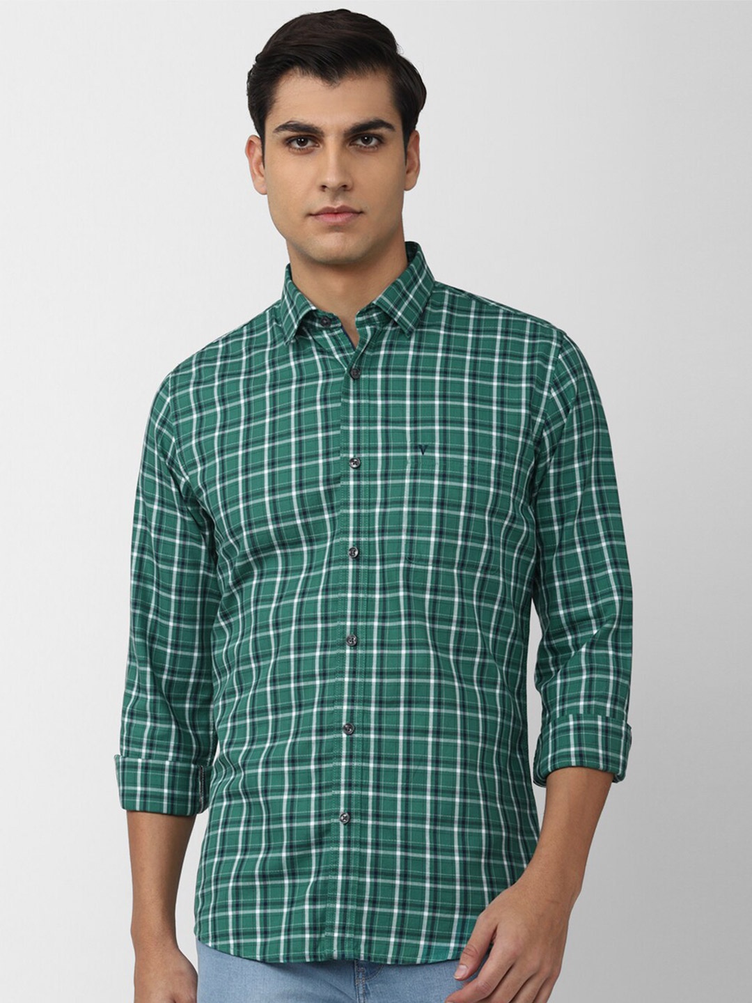 

Van Heusen Sport Men Slim Fit Tartan Checked Pure Cotton Casual Shirt, Green