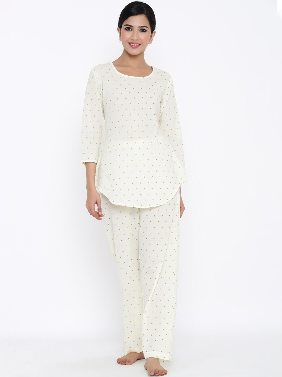 

kipek Women Printed Pure Cotton Night suit, White