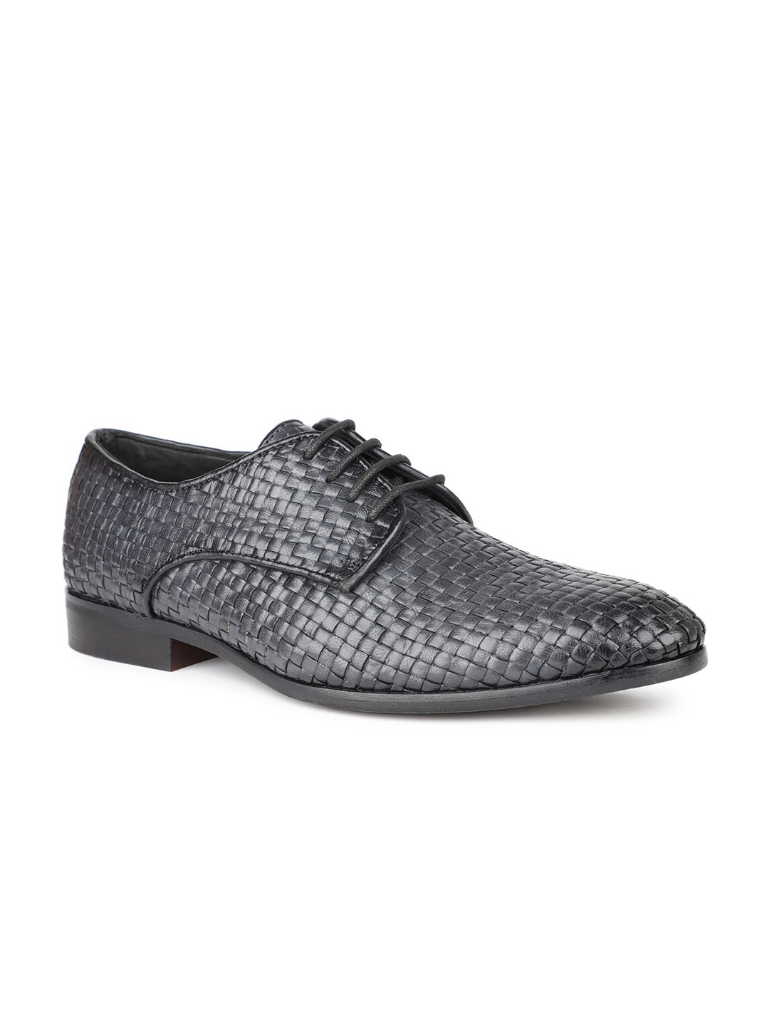 

ATESBER by Inc.5 Men Woven Design Leather Derbys, Grey