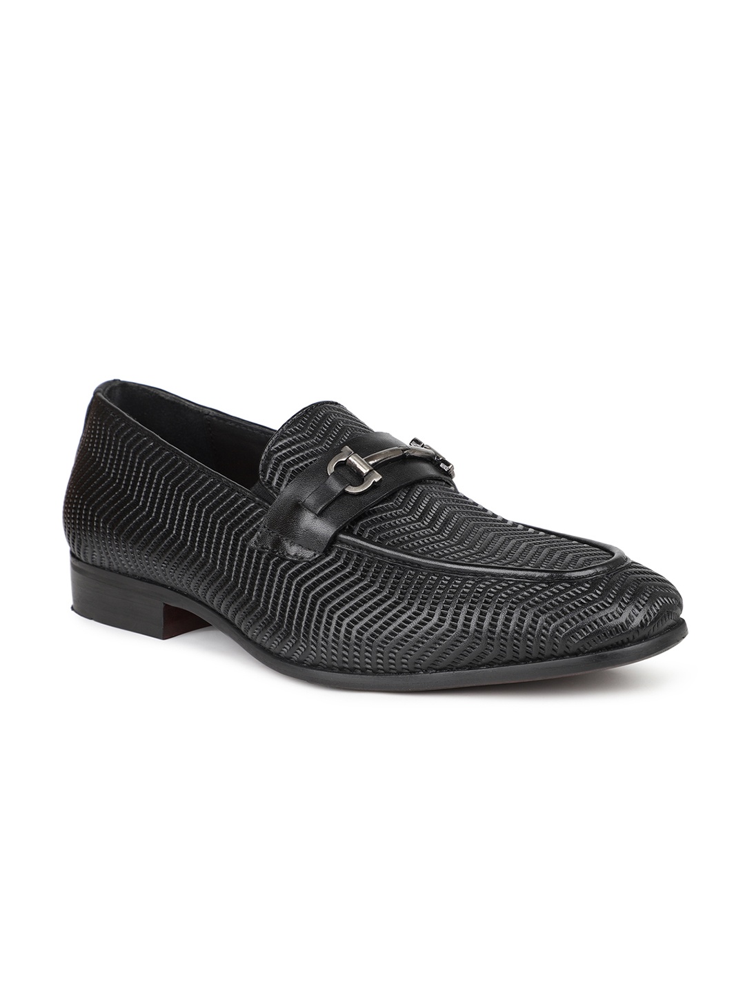 

ATESBER by Inc.5 Men Textured Leather Formal Loafers, Black