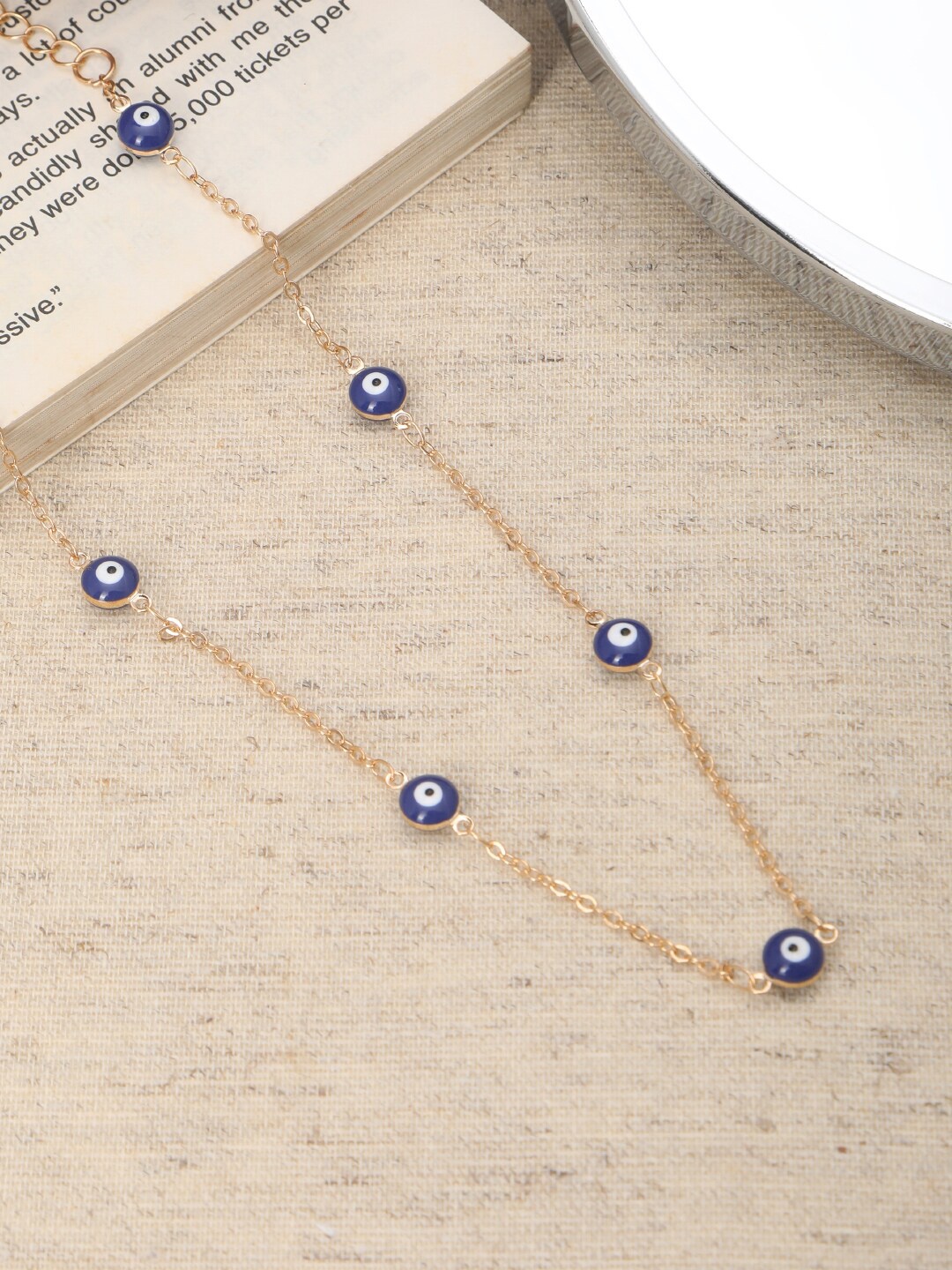 

AccessHer Brass Gold-Plated Evil Eye Enamelled Chain