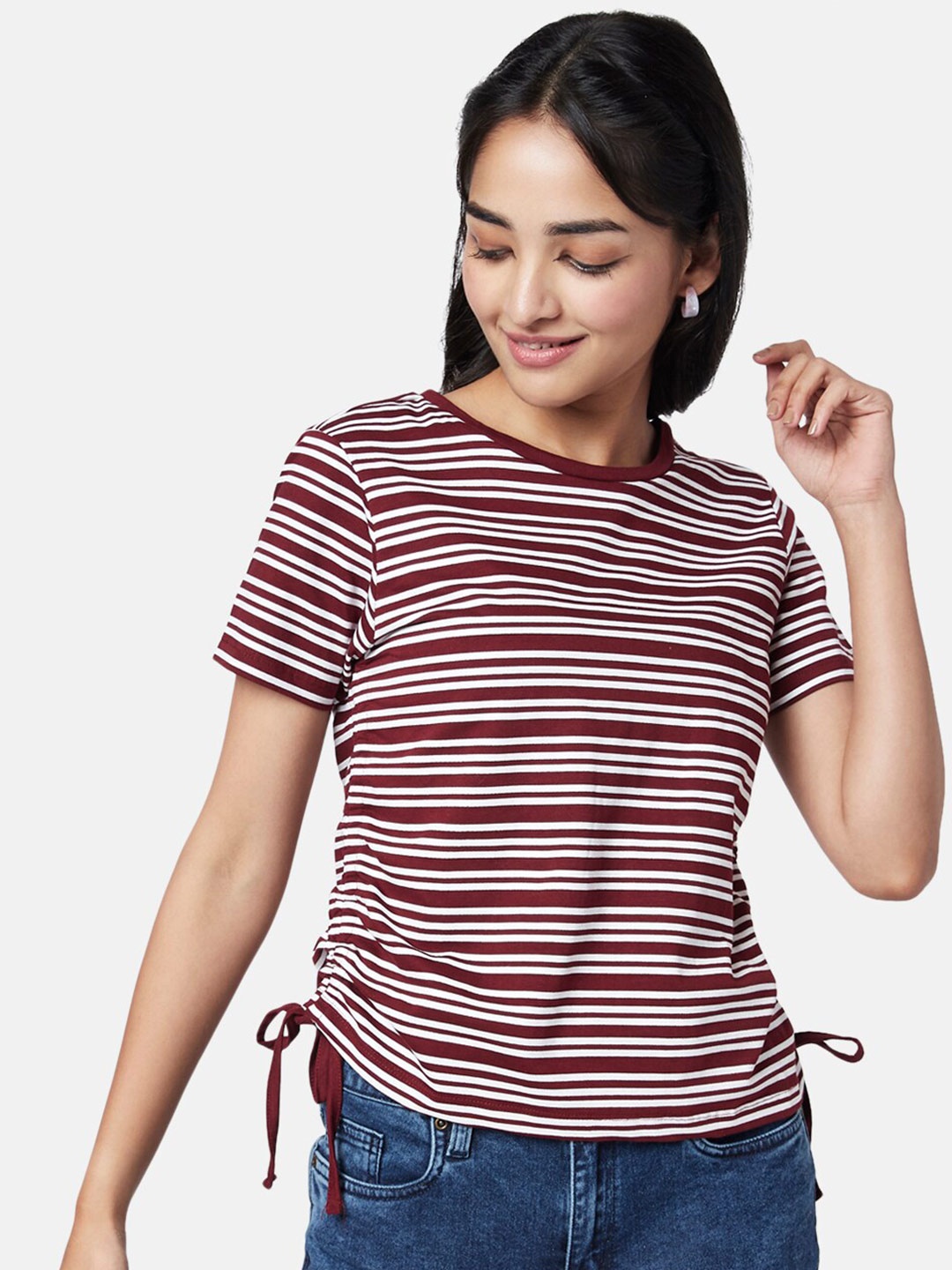 

YU by Pantaloons Brown Striped Top