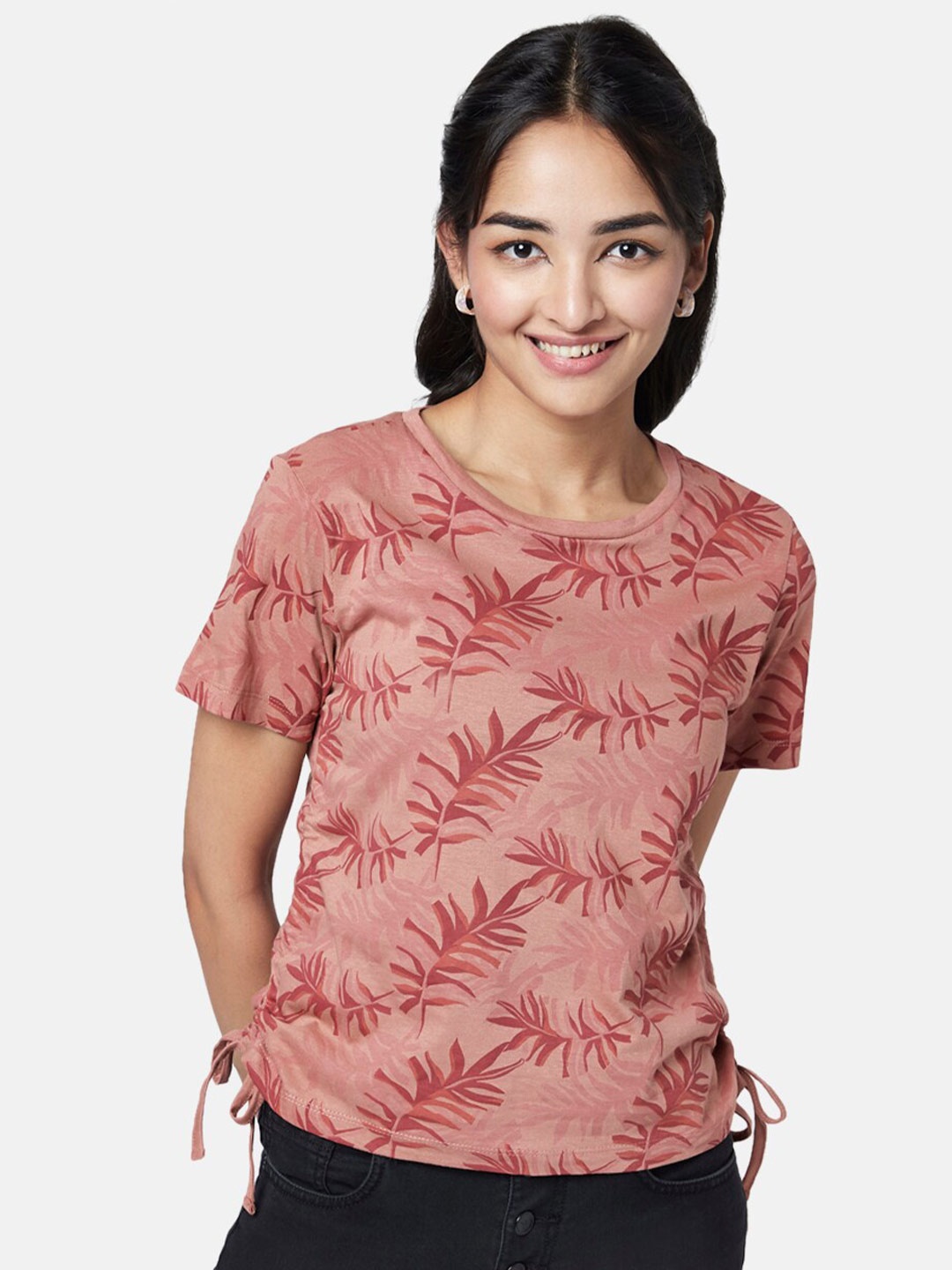 

YU by Pantaloons Cotton Tropical Print Top, Brown