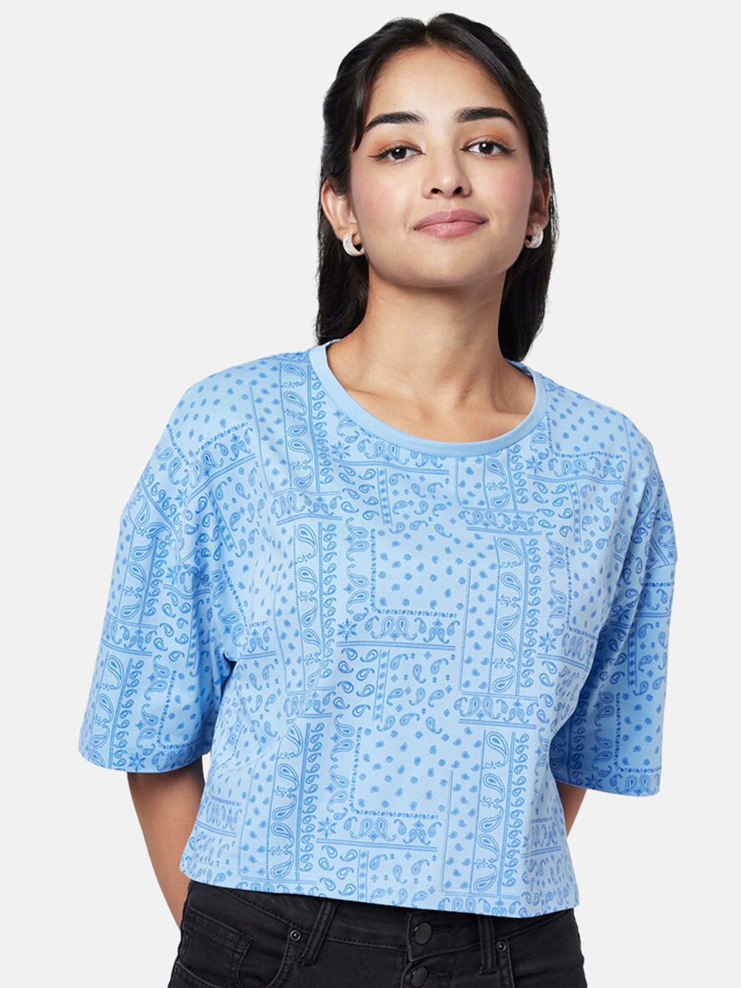 

YU by Pantaloons Cotton Print Top, Blue